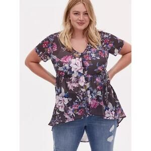 Torrid Tunic Blouse Floral Hi Low Button Size 1X Womens